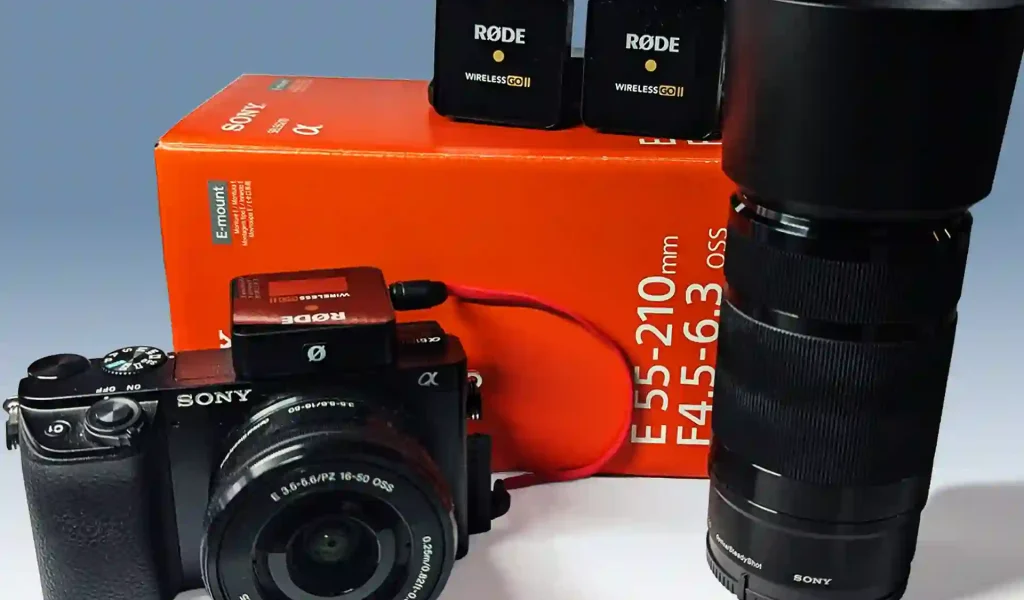sony alpha camera with rode go 2 mic and zoom lens